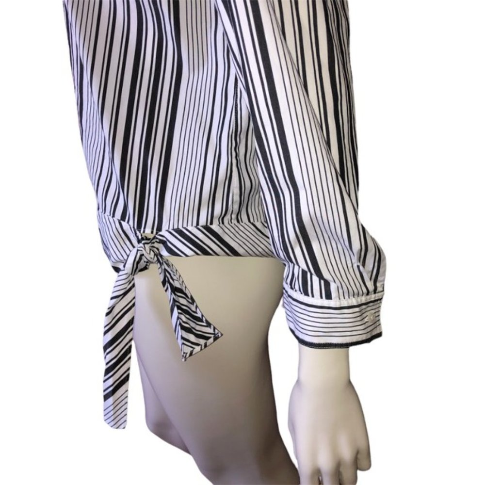 Talbots Petite XLP Black & White Striped Blouse w/ Hip Tie – Long Sleeve - Picture 2 of 7